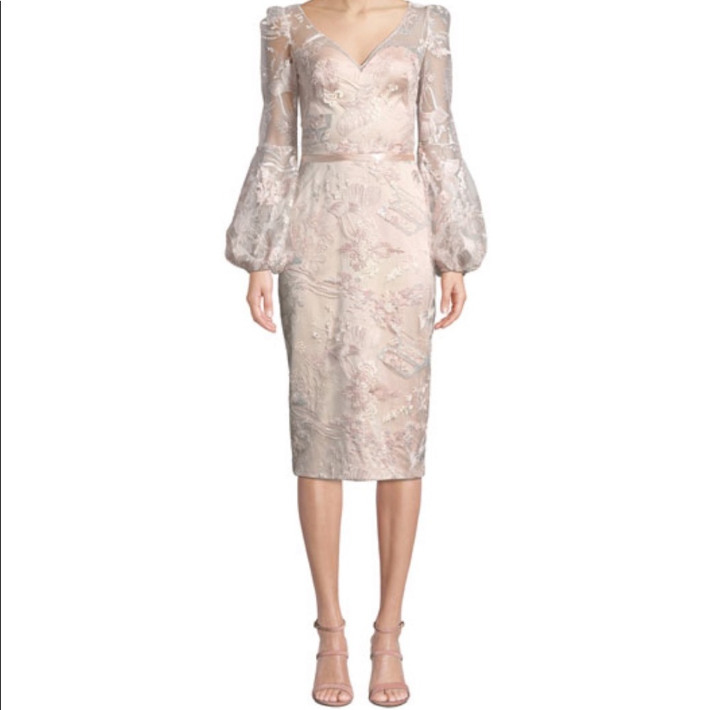 Theia embroidered lace cocktail dress with sequins